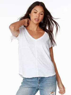 Center Seam V-Neck Tee [White-B-36135]