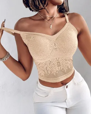 CHICME Padded Lace Bralette for Women Crop Tops Spaghetti Strap V Neck Tank Top Slim Fit Camisole