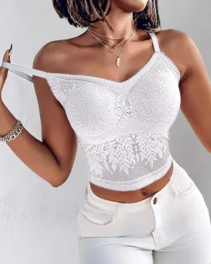 CHICME Padded Lace Bralette for Women Crop Tops Spaghetti Strap V Neck Tank Top Slim Fit Camisole