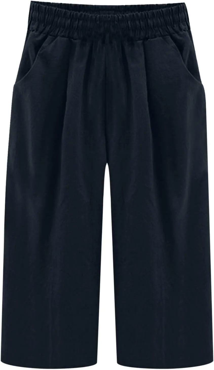 Cotton Linen Capris Trousers Women Elasticated Waist Cropped Pants Summer Pant Plain Breathable Loose Fit Capri Trouser