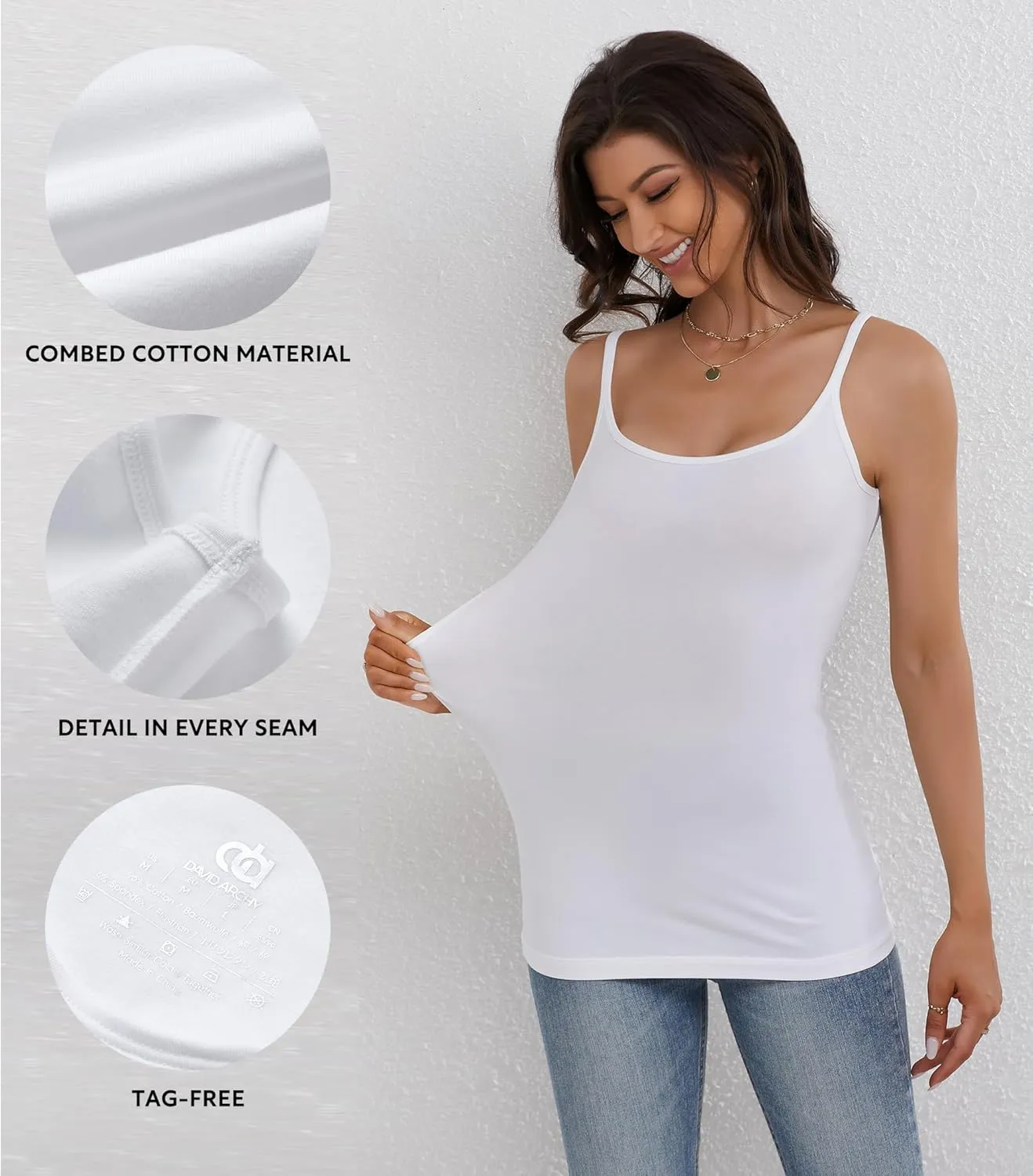 DAVID ARCHY Women's Cotton Camisole Tops Long Tank Top for Women 3 Pack