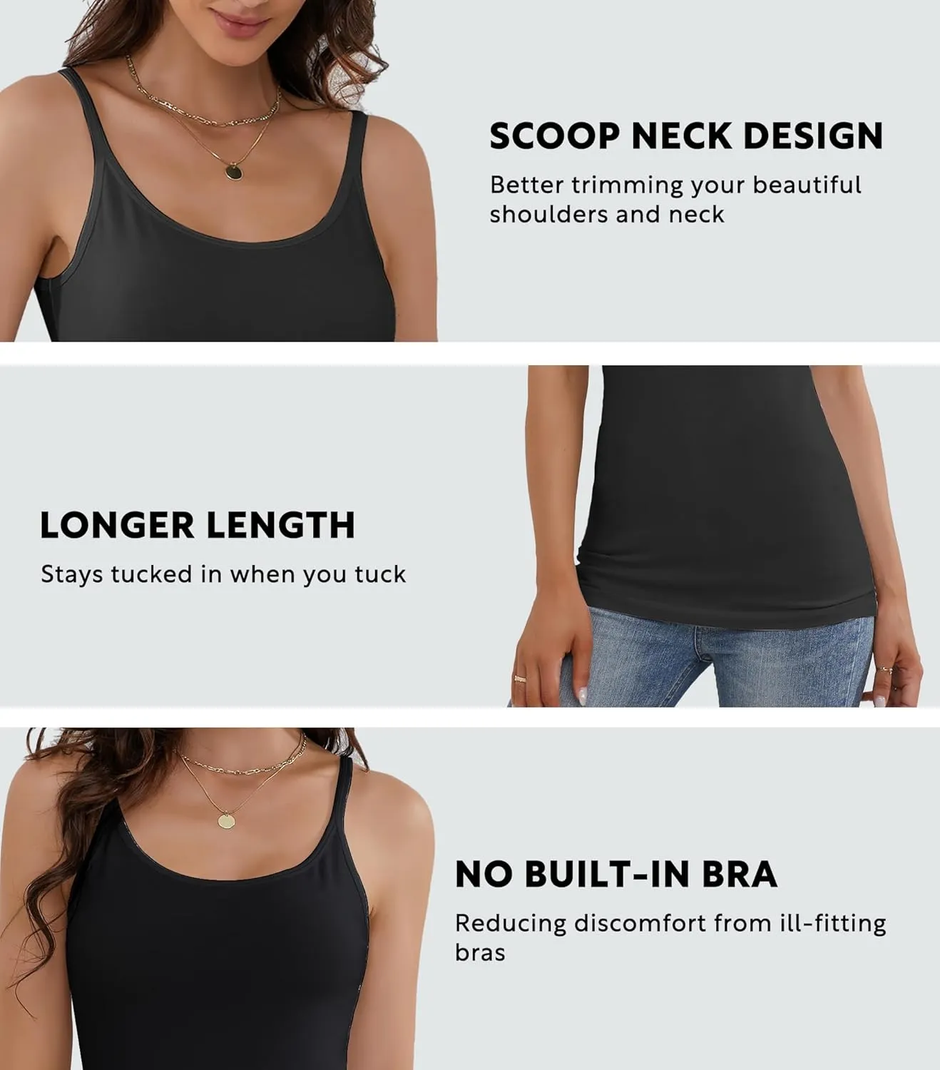 DAVID ARCHY Women's Cotton Camisole Tops Long Tank Top for Women 3 Pack