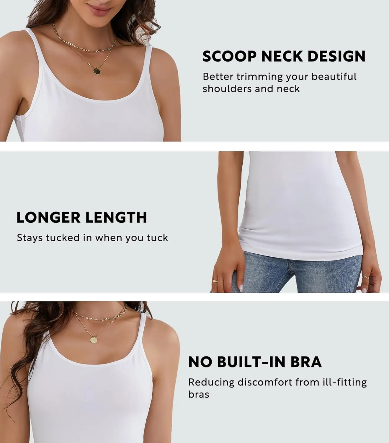 DAVID ARCHY Women's Cotton Camisole Tops Long Tank Top for Women 3 Pack