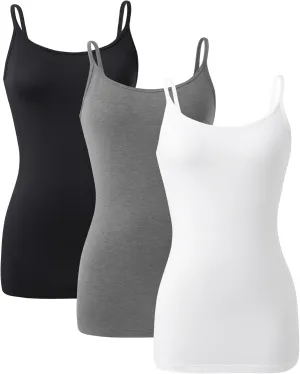 DAVID ARCHY Women's Cotton Camisole Tops Long Tank Top for Women 3 Pack