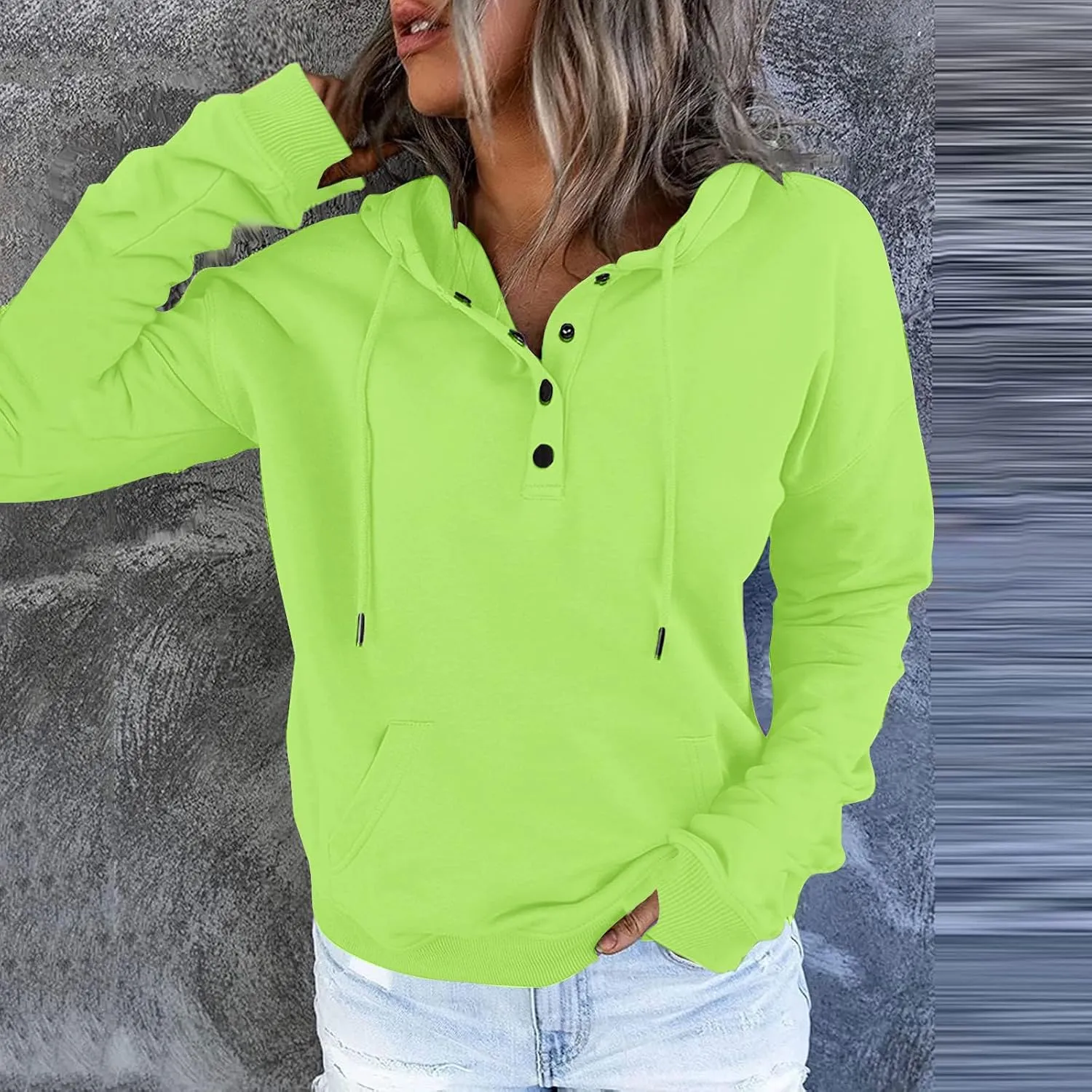Fall Hoodies for Women Fashion 2023 Button Down Thumb Hole Hooded Sweatshirt Casual Pullover Tops with Kangaroo Pocket