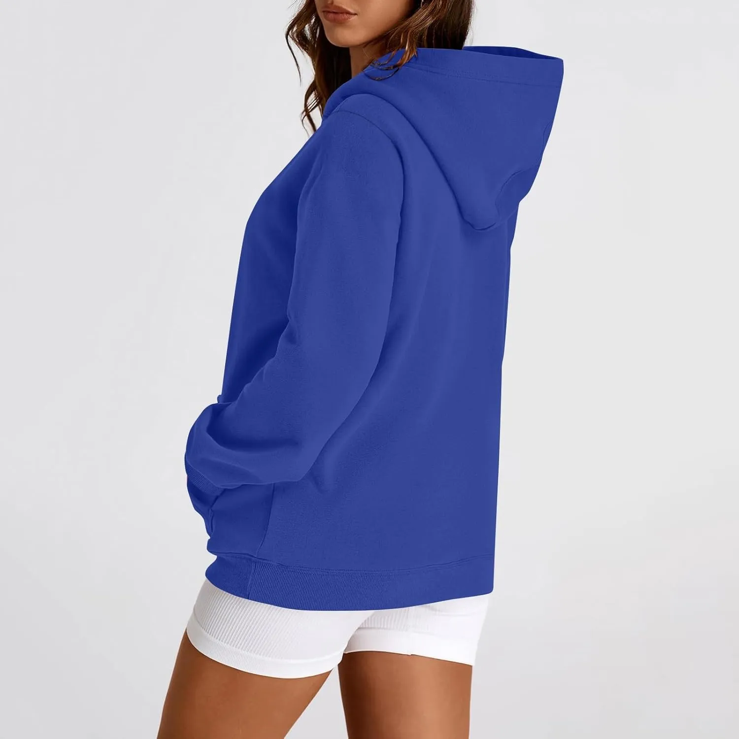 Fleece Hoodies for Women Trendy Lightweight Oversized Sweatshirt Baggy Drawstring Y2K Hoodie Pullover Tops w/Pockets