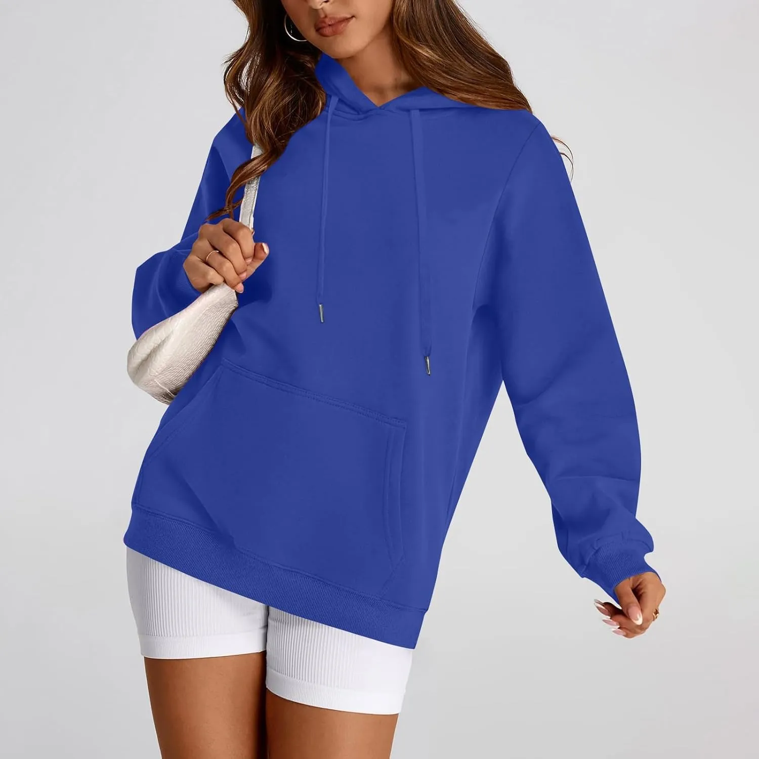 Fleece Hoodies for Women Trendy Lightweight Oversized Sweatshirt Baggy Drawstring Y2K Hoodie Pullover Tops w/Pockets