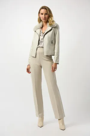 Foiled Suede Swing Jacket with Faux Fur Collar