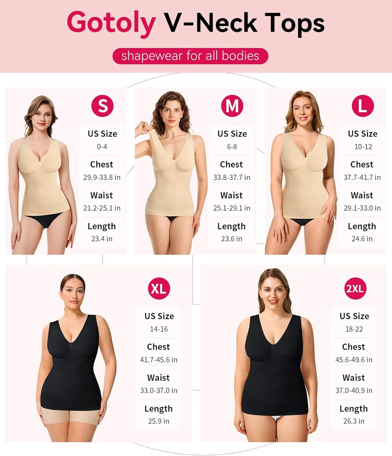 Gotoly Shapewear for Women Compression Tank Tops Tummy Control Body Shaper Seamless Workout V-Neck Camisole Cami Tops