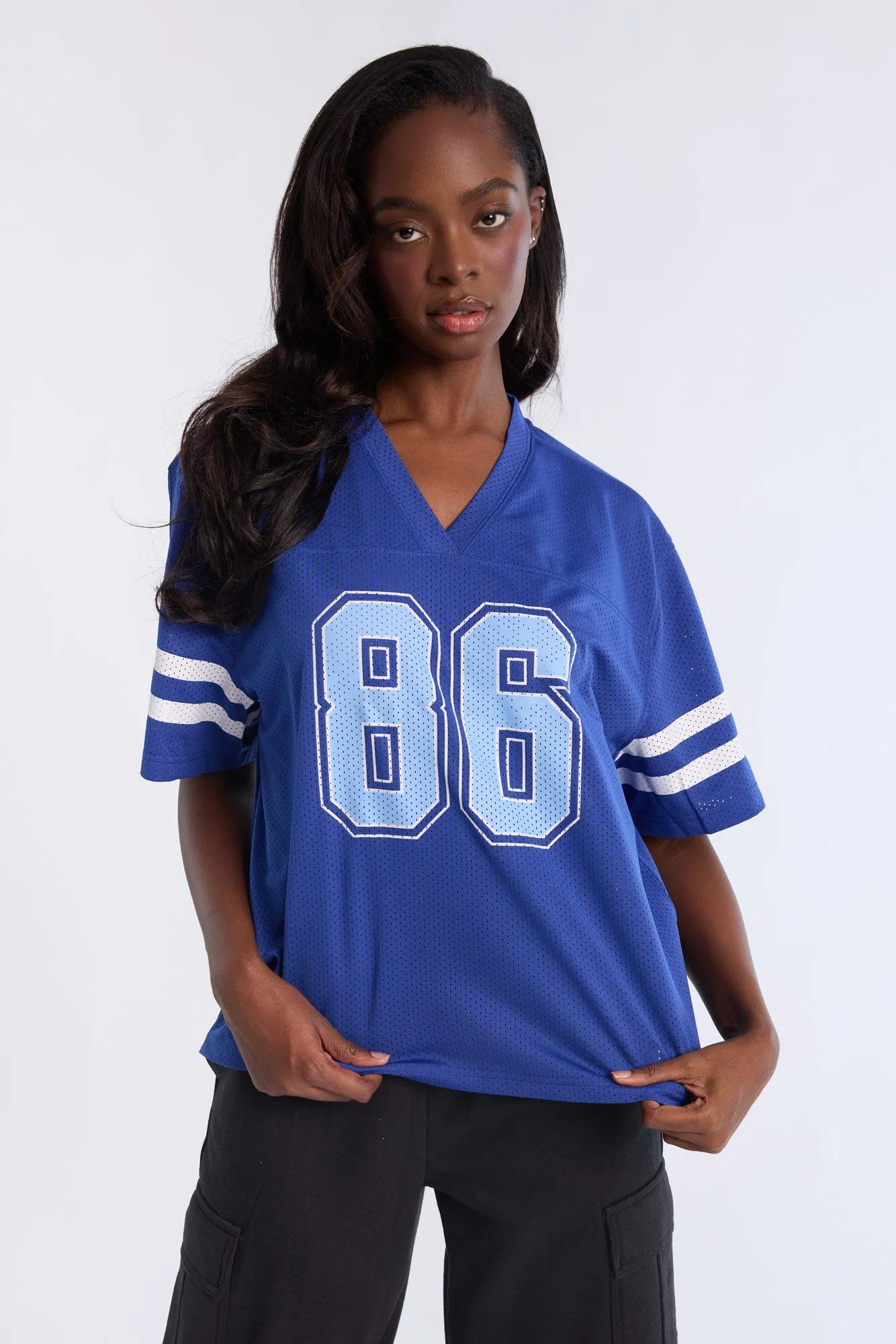 Graphic Short Sleeve V-Neck Mesh Jersey