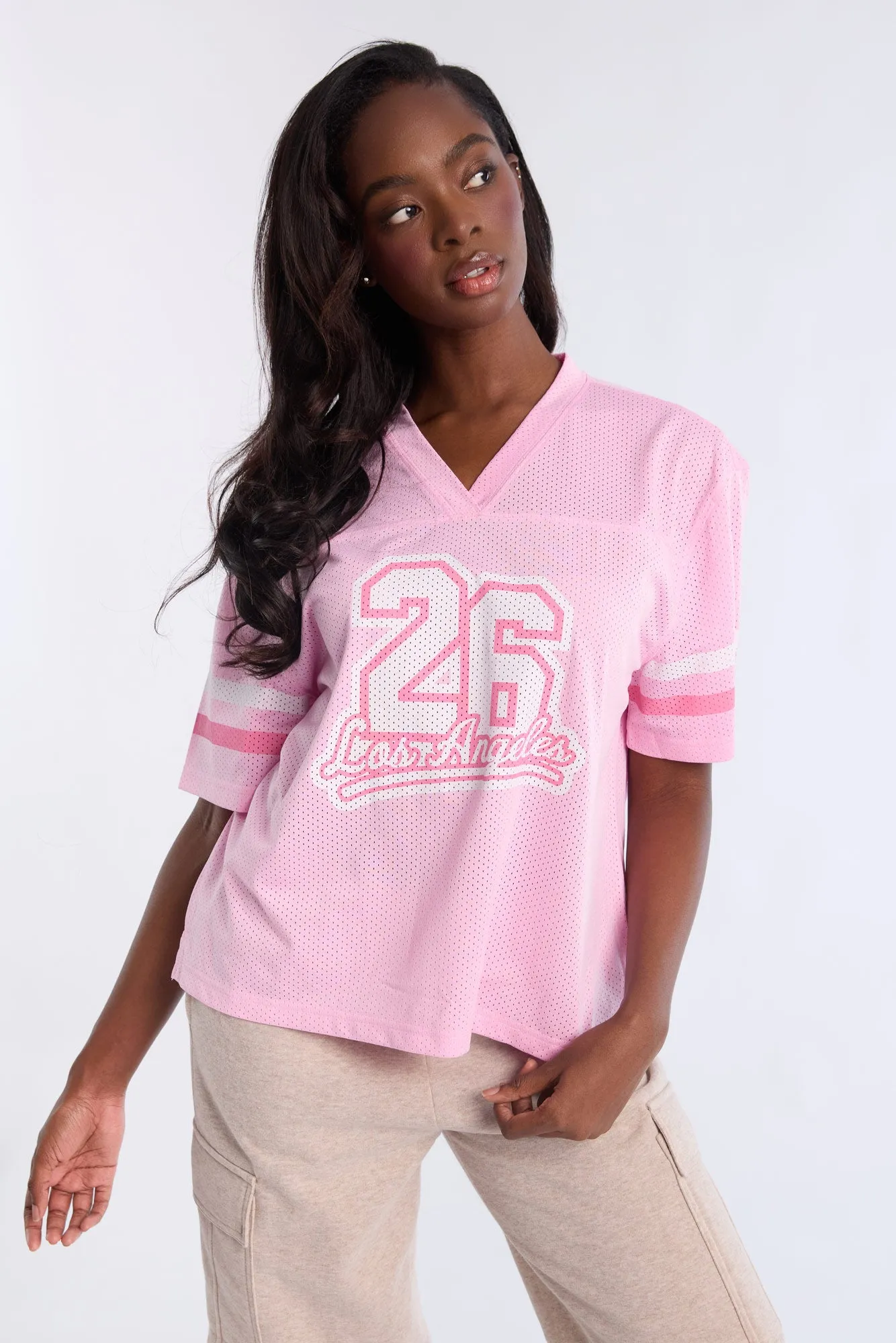 Graphic Short Sleeve V-Neck Mesh Jersey