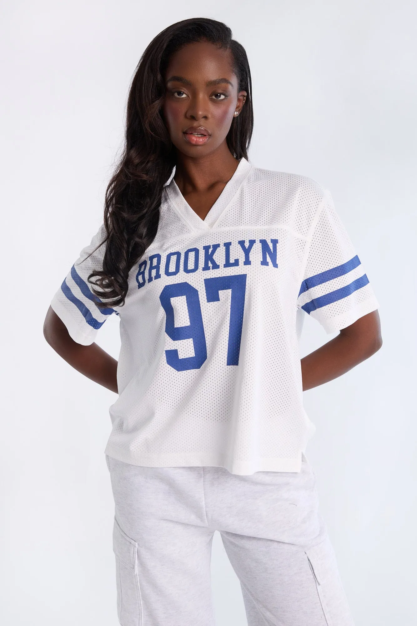 Graphic Short Sleeve V-Neck Mesh Jersey