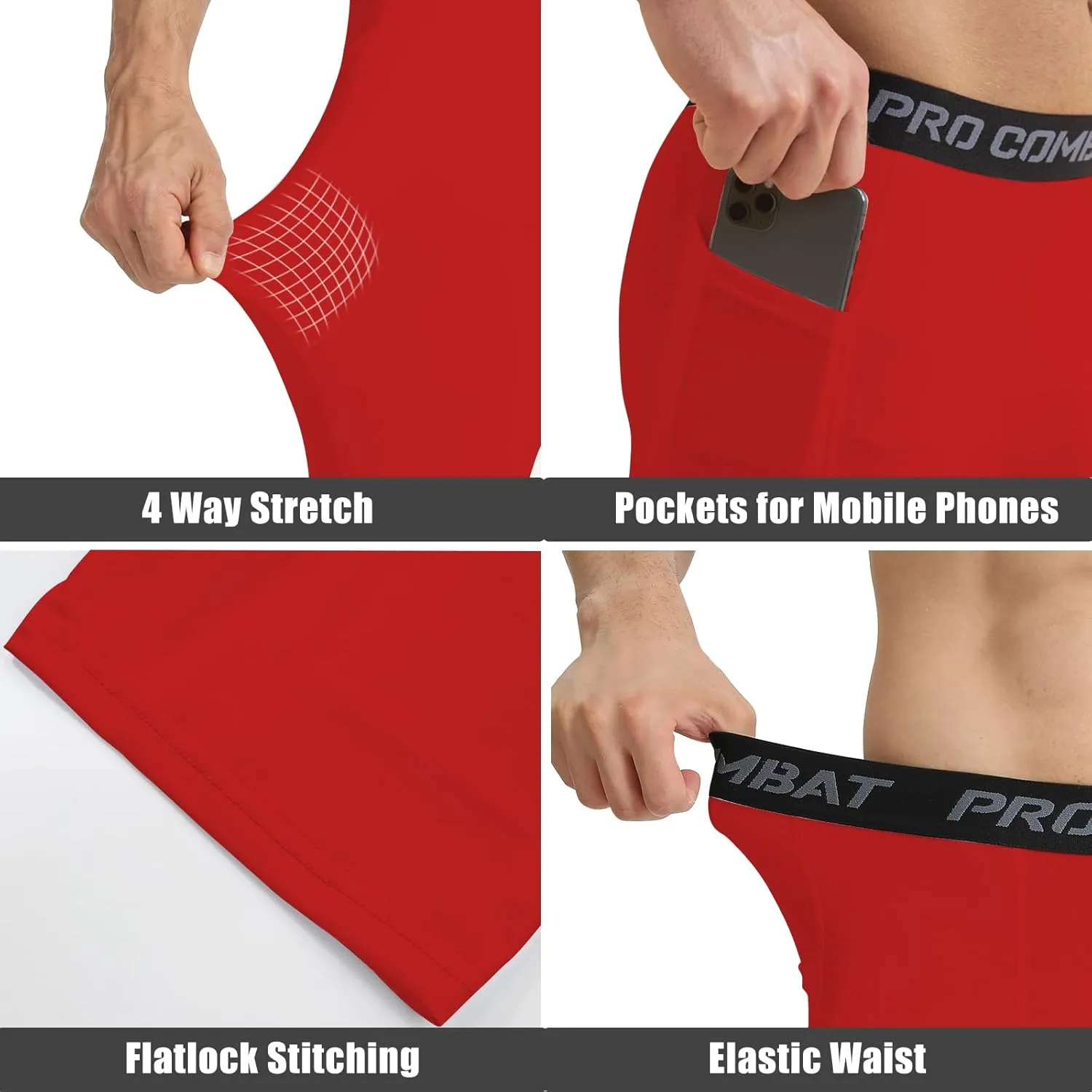 HYCOPROT Men's Compression Pants with Pockets, Athletic Leggings Baselayer Workout Tights for Running Yoga Gym Basketball