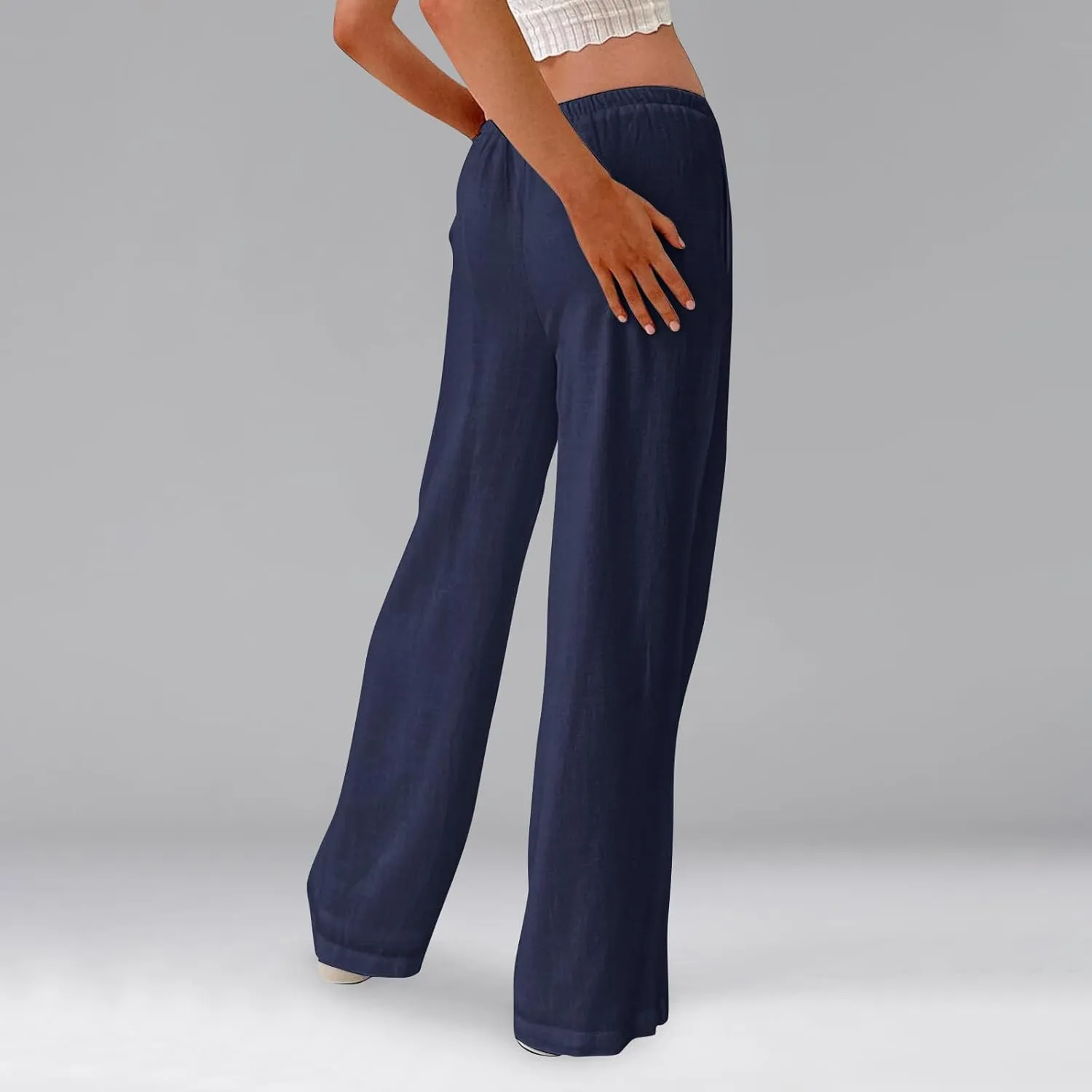 Linen Beach Pants Summer Palazzo Pants Drawstring High Waisted Trouser Pant Loose Wide Leg Trousers with Pockets