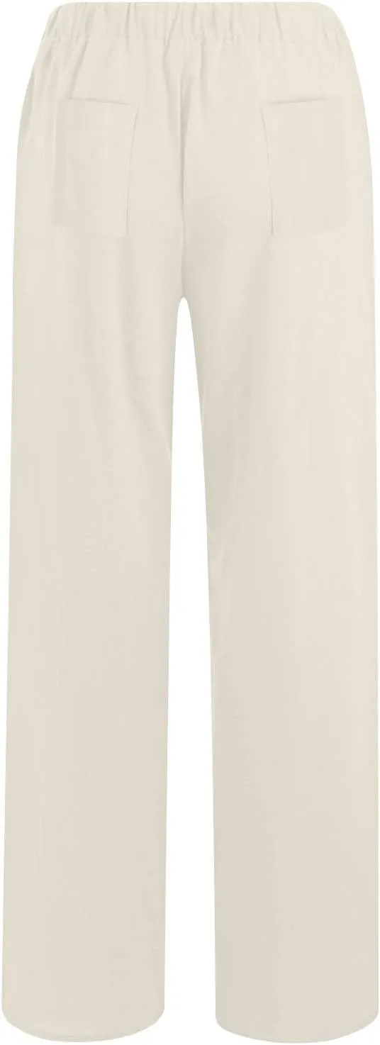 Linen Pants for Women Summer Solid Elastic Waist Wide Leg Loose Casual Vacation Beach Gauze Palazzo Pant with Pockets