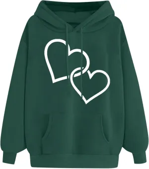 maisdgop Heart Hoodies Women Graphic Sweatshirts Long Sleeve Pullover Sweater Oversized Tops Trendy Valentine's Day Outfits