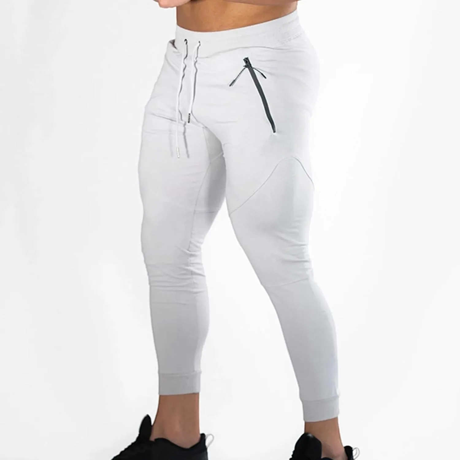 Men's Slim Fit Workout Pants Compression Gym Joggers Tapered Training Bottoms with Zipper Pocket