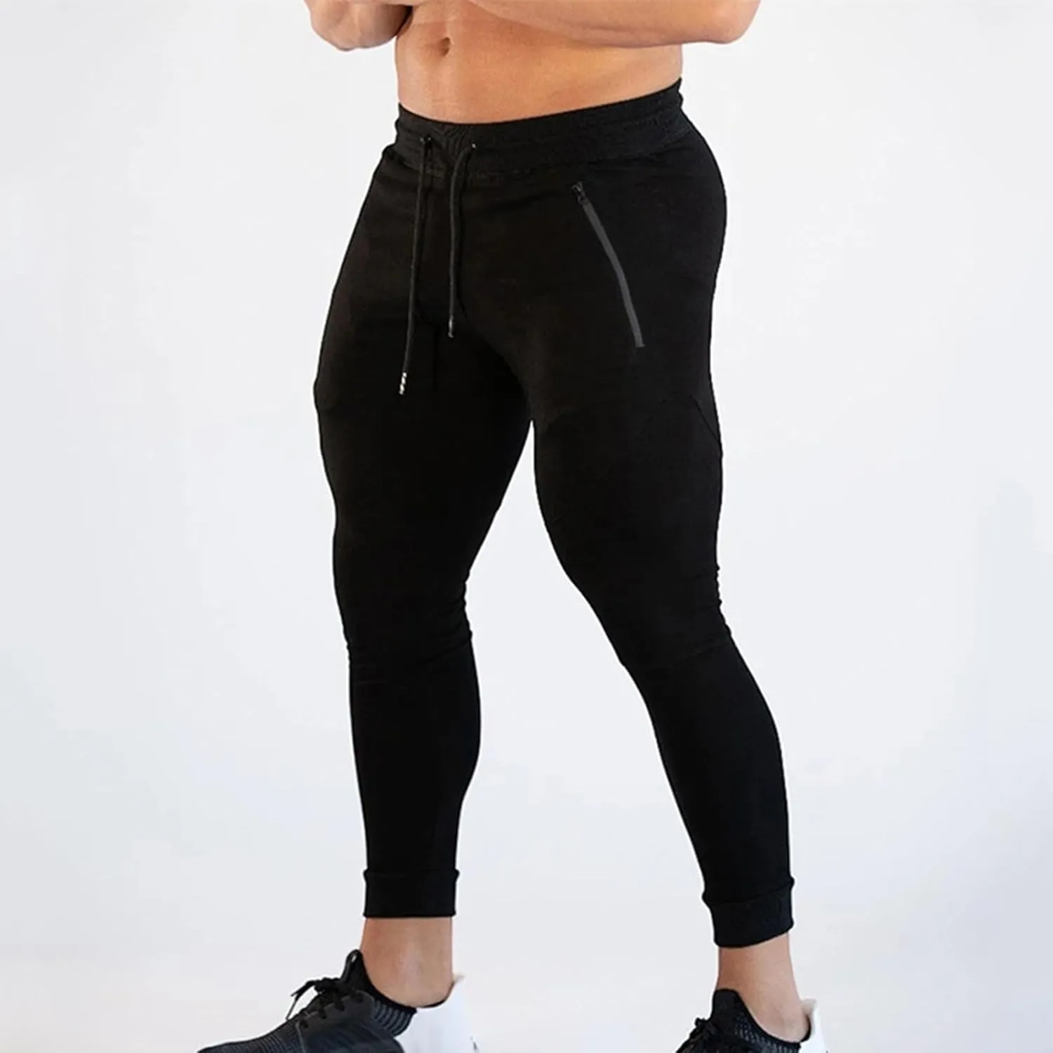 Men's Slim Fit Workout Pants Compression Gym Joggers Tapered Training Bottoms with Zipper Pocket