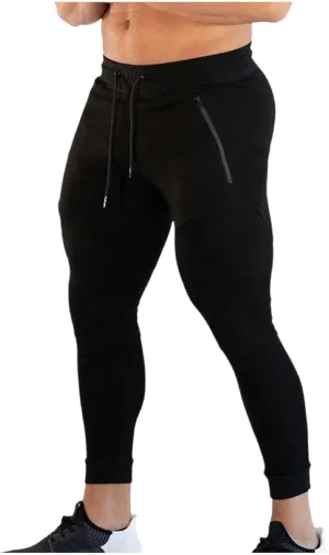 Men's Slim Fit Workout Pants Compression Gym Joggers Tapered Training Bottoms with Zipper Pocket