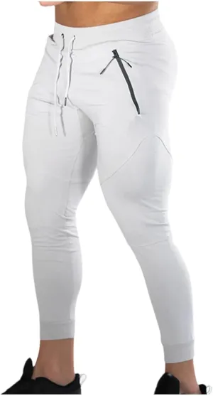 Men's Slim Fit Workout Pants Compression Gym Joggers Tapered Training Bottoms with Zipper Pocket