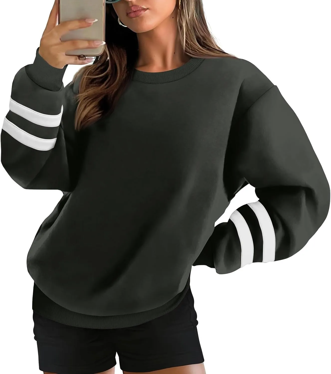 midelxp Womens Plus Size Sweatshirts Color Block Oversized Crewneck Sweatshirts Winter Warm Fleece Pullover Cute Fall Outfits