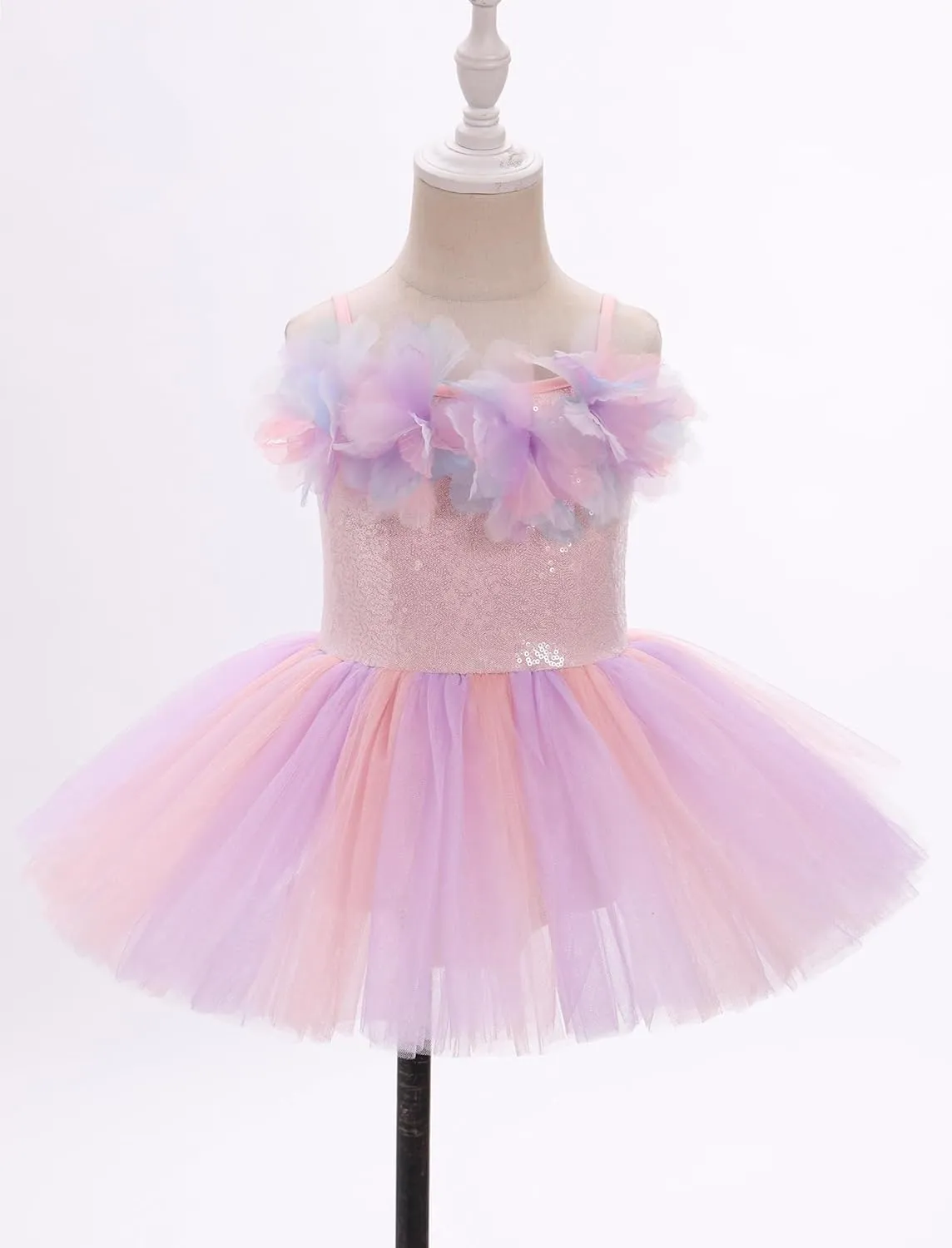 ODASDO Dance Leotard for Girls Toddler Kids Shiny Sequin Flower Camisole Dress Tutu Skirt Ballerina Dancewear