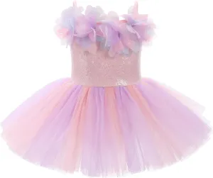 ODASDO Dance Leotard for Girls Toddler Kids Shiny Sequin Flower Camisole Dress Tutu Skirt Ballerina Dancewear