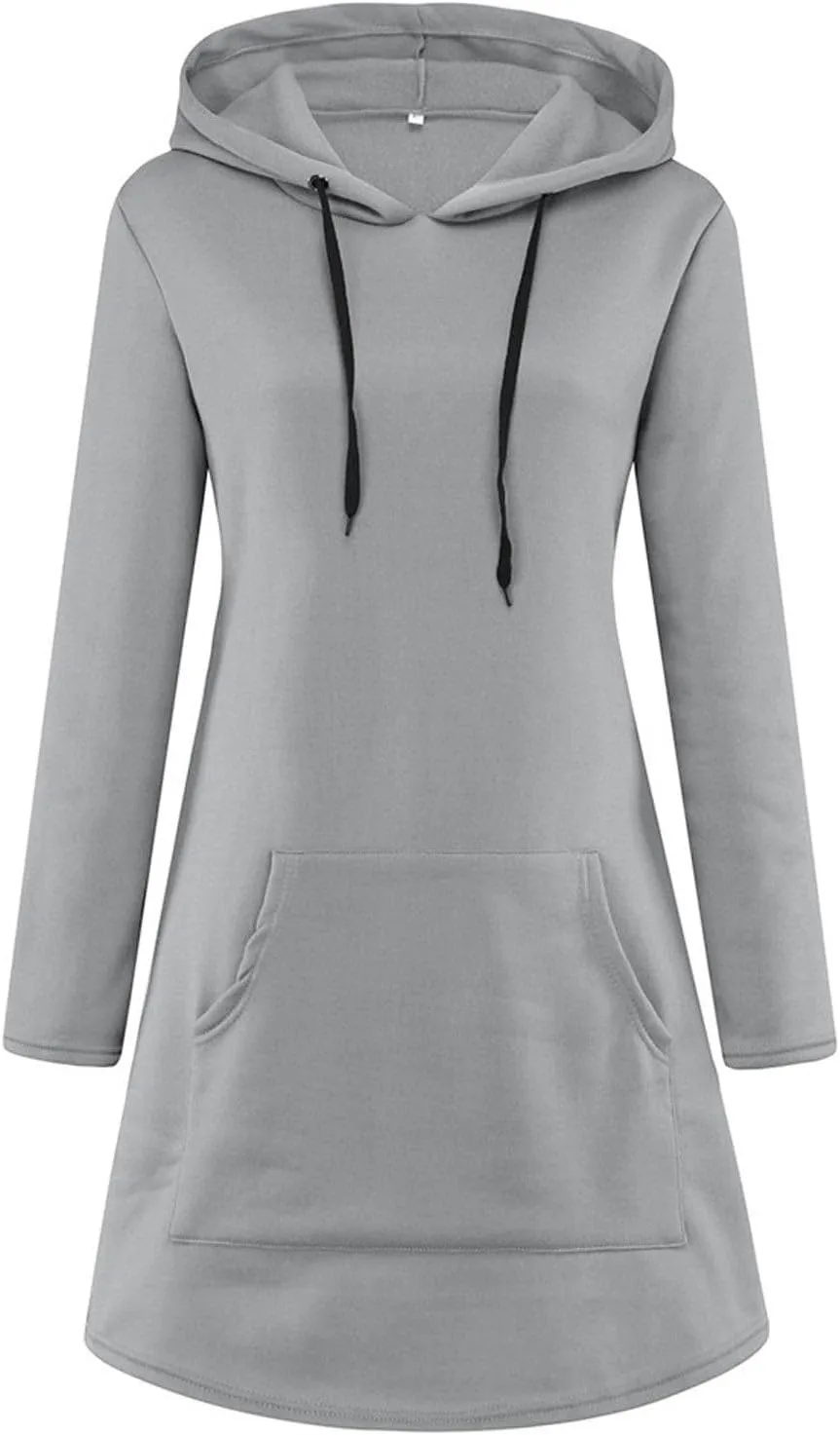 Oversized Hoodie Dress for Women Fleece Hooded Sweatshirt Dress with Pockets Casual Cute Preppy Tunic Mini Dresses