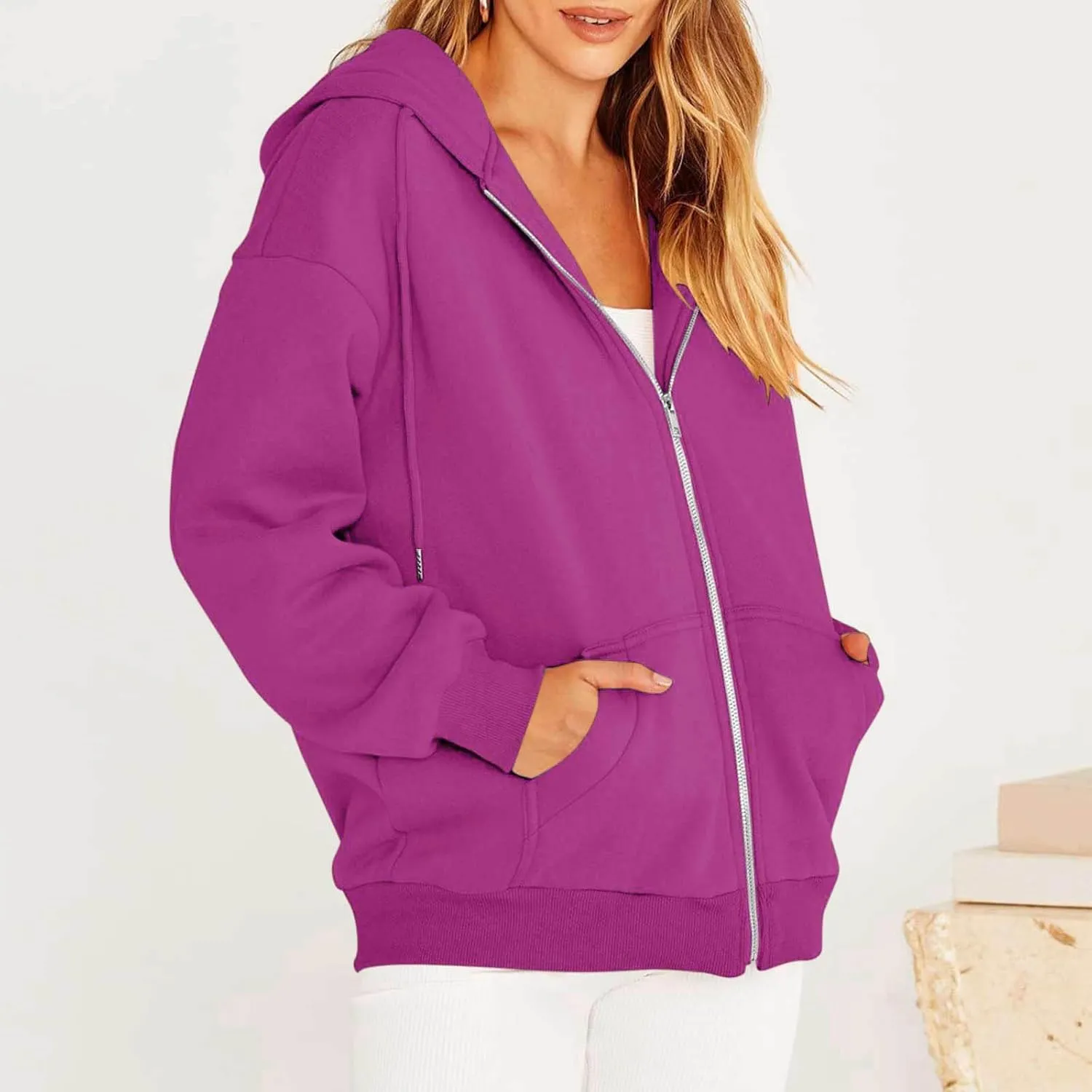 Oversized Sweatshirt for Women,Womens Casual Zip Up Hoodie Trendy Y2k Long Sleeve Jacket with Poickets
