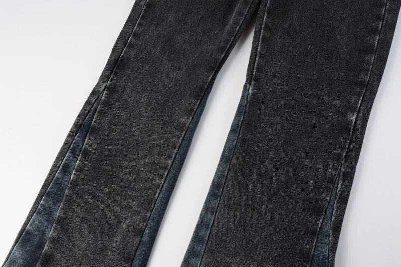 Patchwork Gradient Contrast Ground White Slightly Flared Washing Craft Flared Jeans