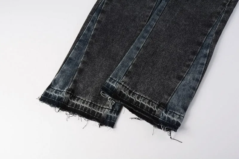Patchwork Gradient Contrast Ground White Slightly Flared Washing Craft Flared Jeans
