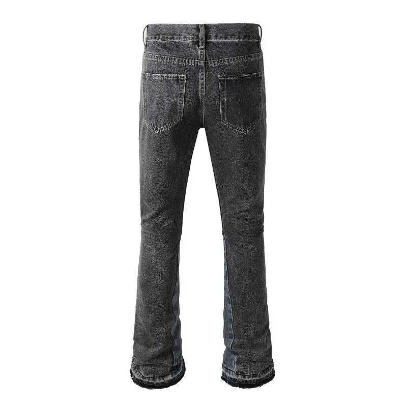 Patchwork Gradient Contrast Ground White Slightly Flared Washing Craft Flared Jeans
