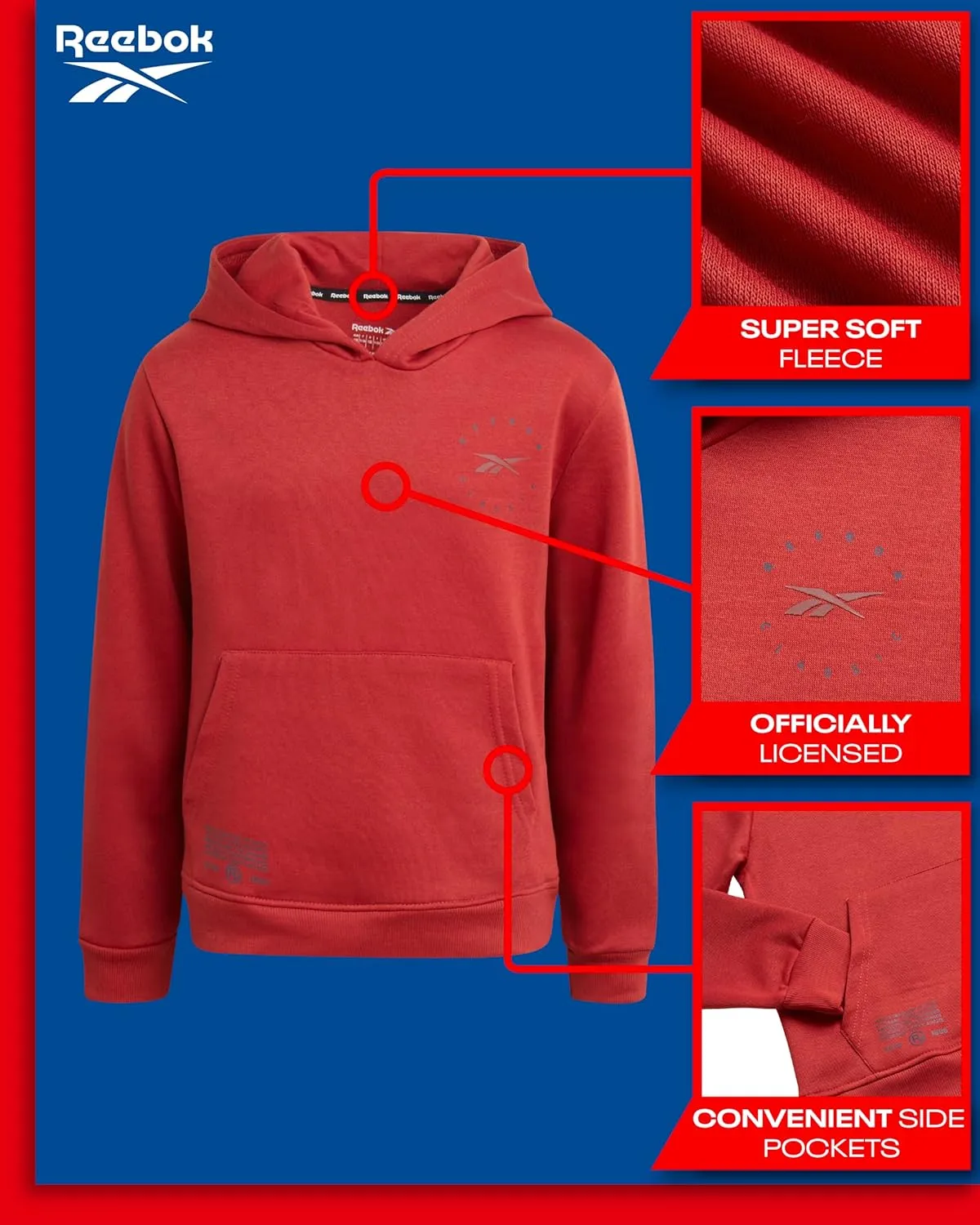 Reebok Boys Sweatshirt  Active Fleece Pullover Hoodie (Size: 4-20)