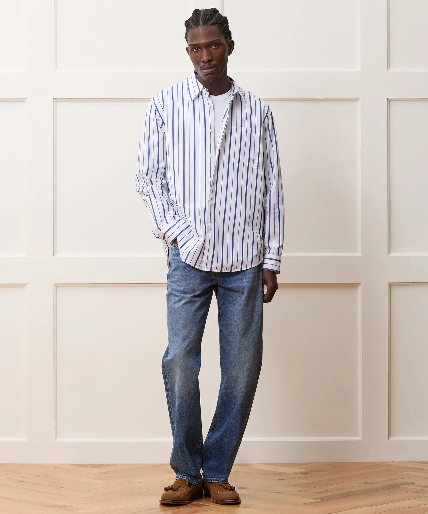 Relaxed Fit Cotton Poplin Point Collar Shirt