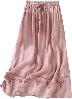 SANGTREE Womens Boho Casual Skirts Elastic High Waist Embroidery Midi Long Skirt
