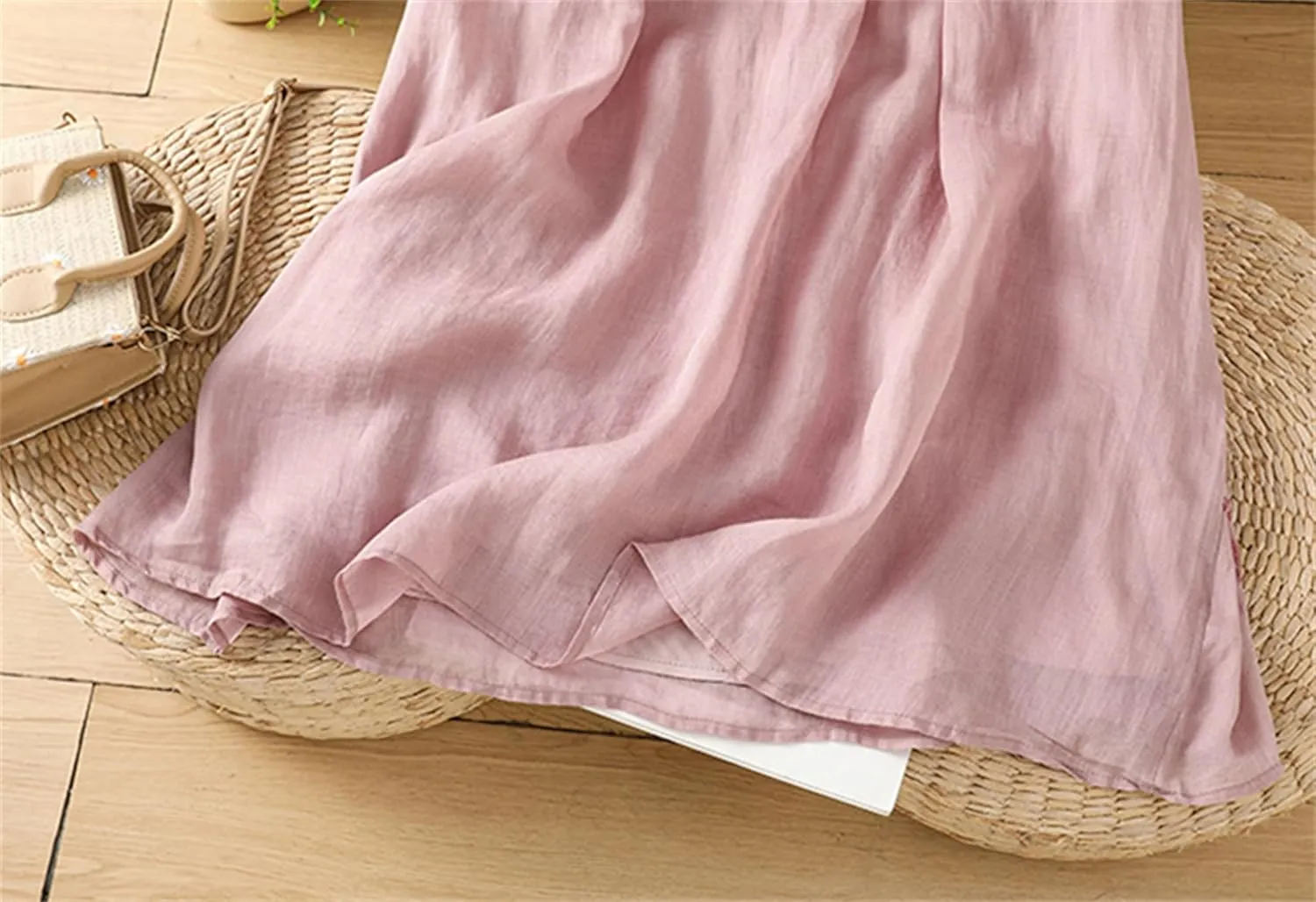 SANGTREE Womens Boho Casual Skirts Elastic High Waist Embroidery Midi Long Skirt