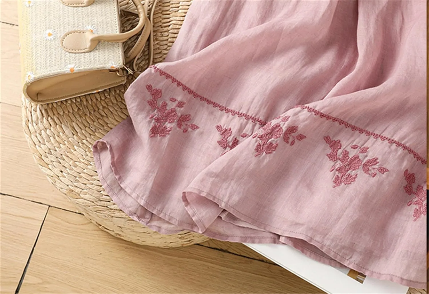 SANGTREE Womens Boho Casual Skirts Elastic High Waist Embroidery Midi Long Skirt