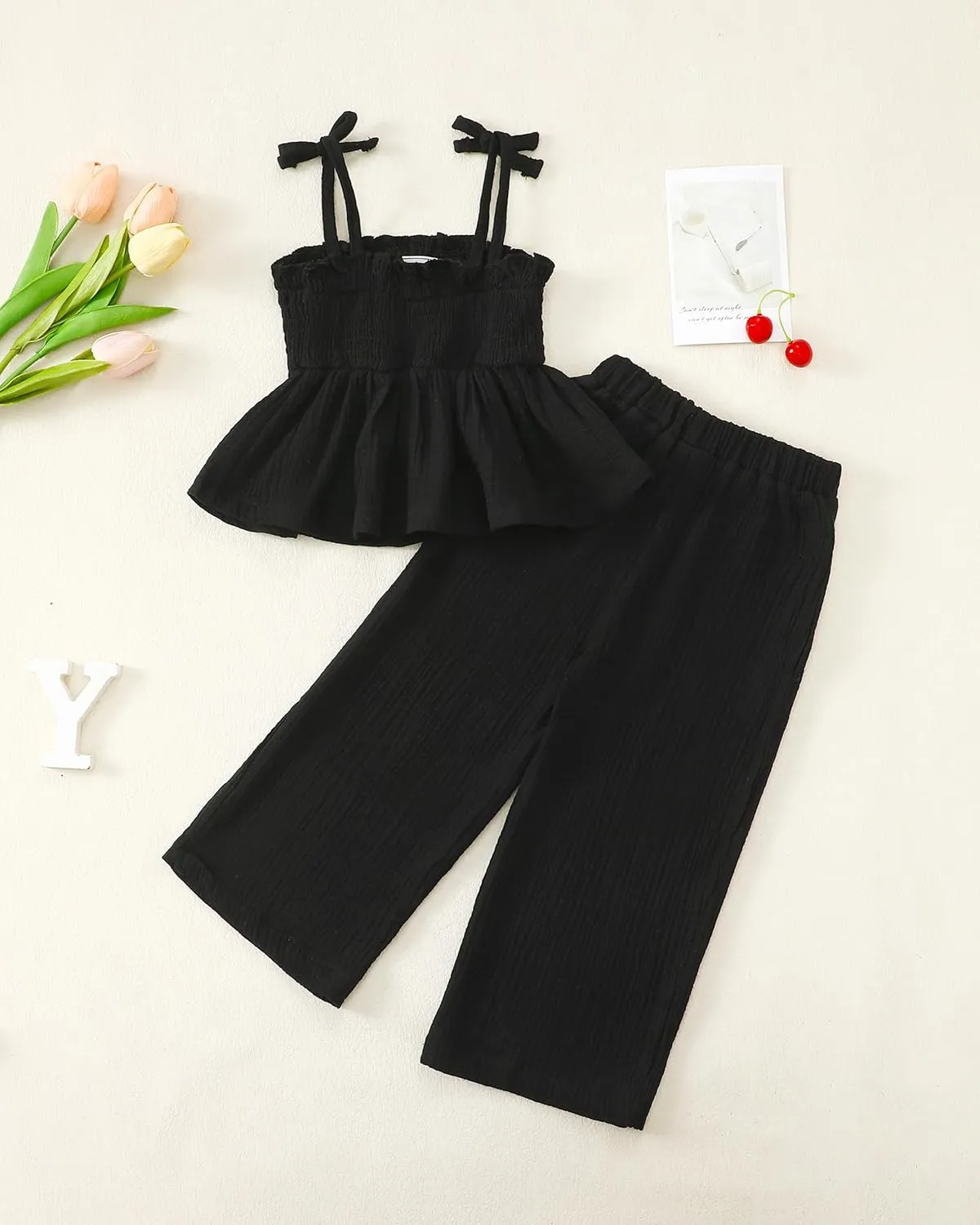Toddler Baby Girl Clothes Smocked Camisole Ruffle Sleeveless Top Linen Pants Summer Girls Outfits Kids Clothing Set