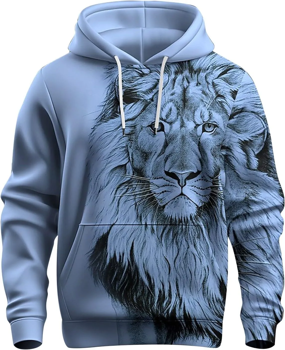Trendy Workout Hoodies for Men 3D Lion Graphic Drawstring Long Sleeve Hooded Pullover Gym Athletic Casual Sweatshirts