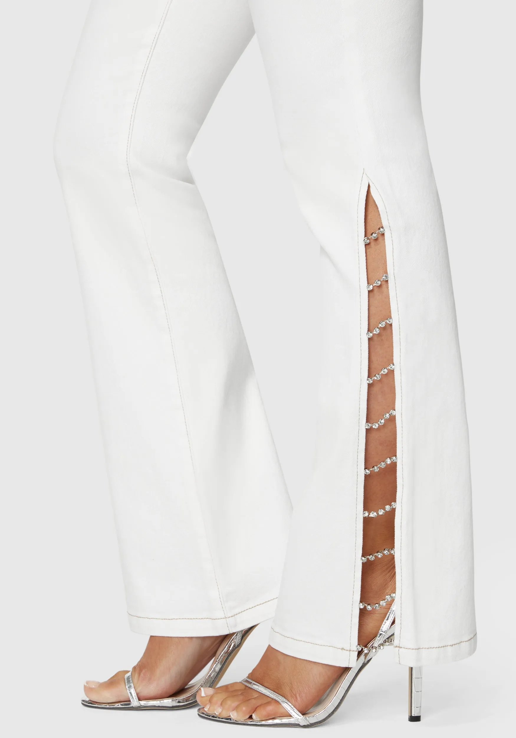 White High Waist Embellished Flared Leg Jeans