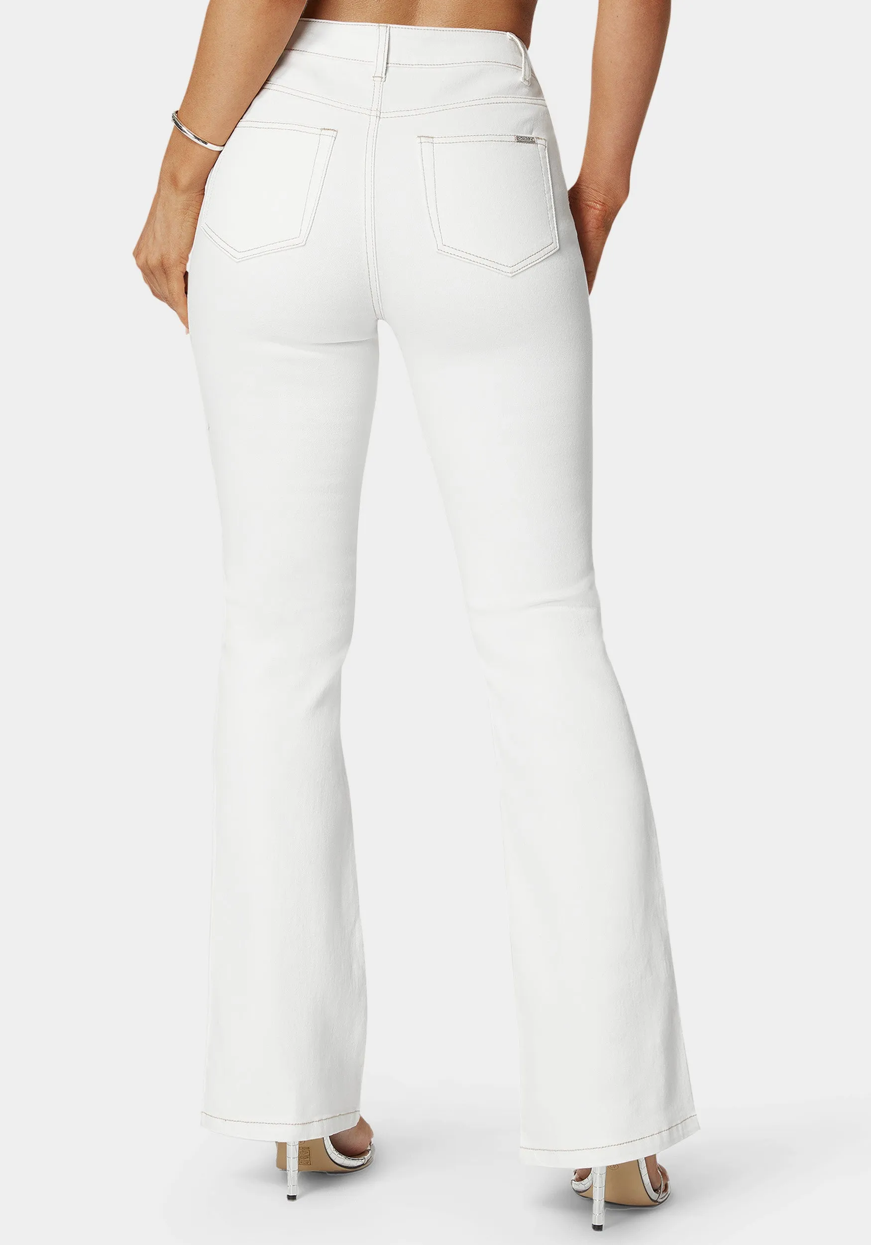 White High Waist Embellished Flared Leg Jeans