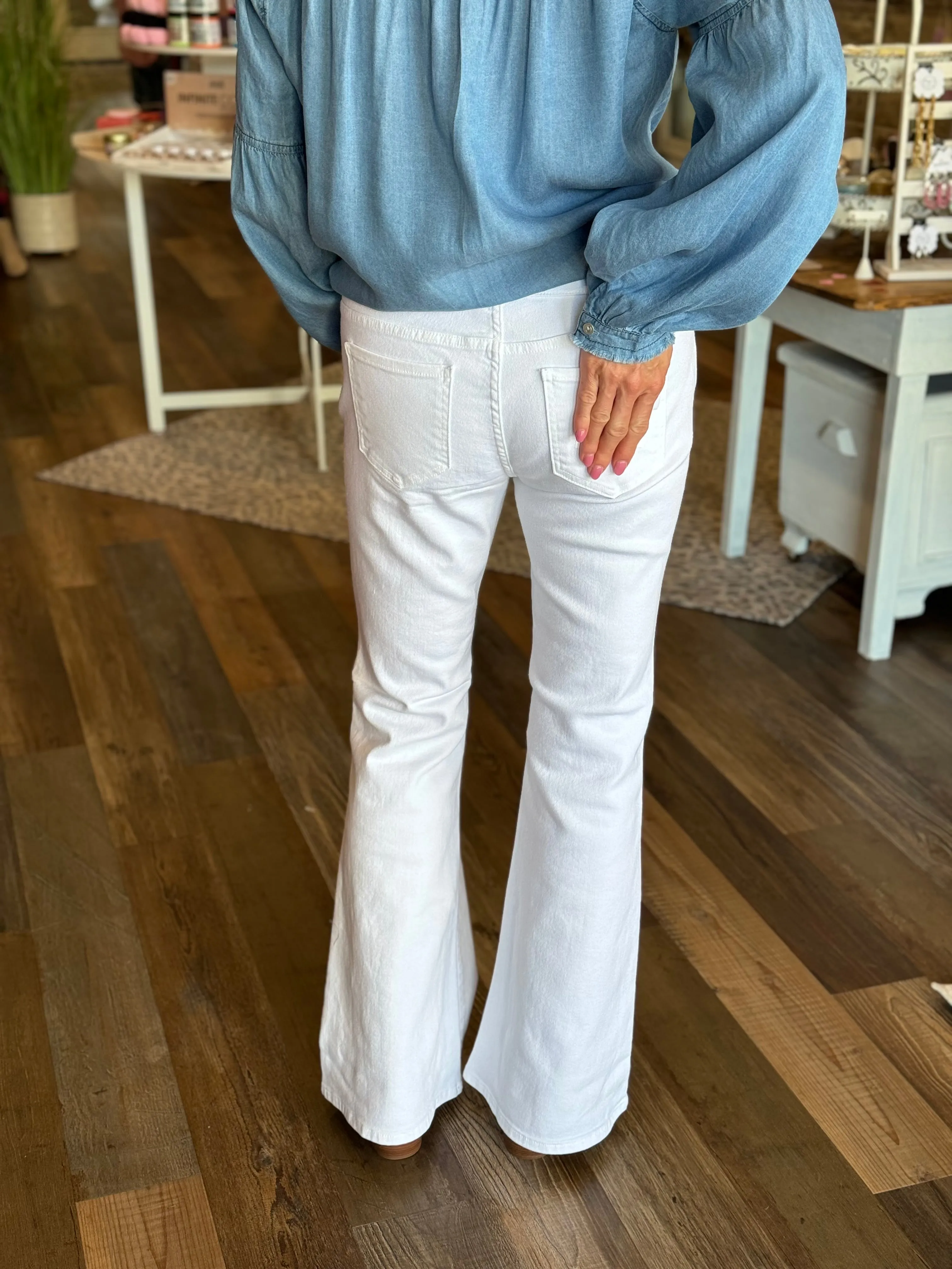 Willow White Mid Rise Flare Jeans
