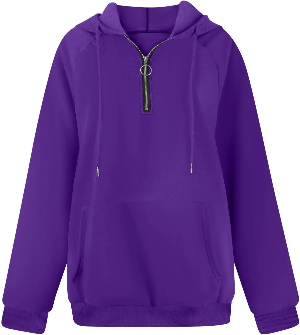Women Hoodies Fashion Casual Long Sleeve Solid Color Half Zip Hooded Sweatshirt With Pocket