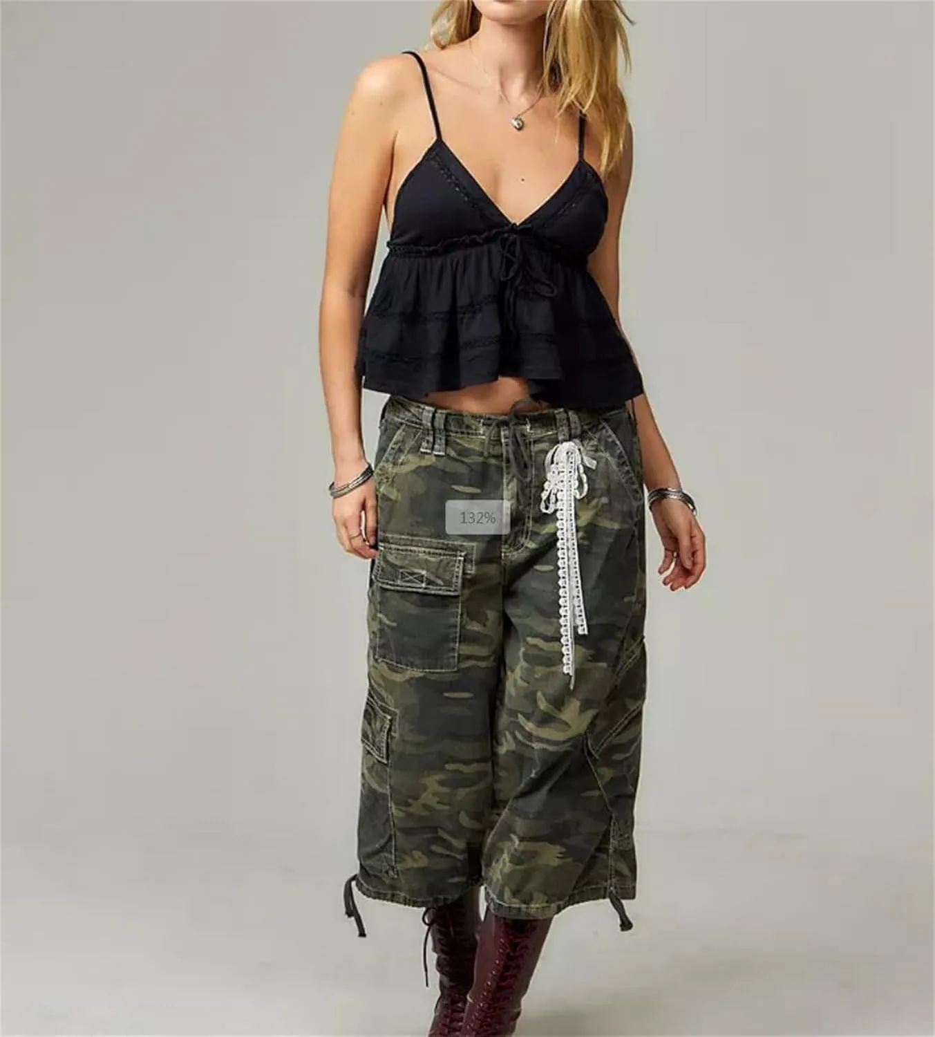 Women Ruffled Cami Tops Y2k V Neck Spaghetti Strap Ruffle Babydoll Cami Tops Summer Ruched Sleeveless Camisole