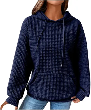 Womens Button Drawstring Y2k Hoodie Drop Shoulder Baggy Hooded Sweatshirt Lightweight Pullover Fall Clothes w/Pockets