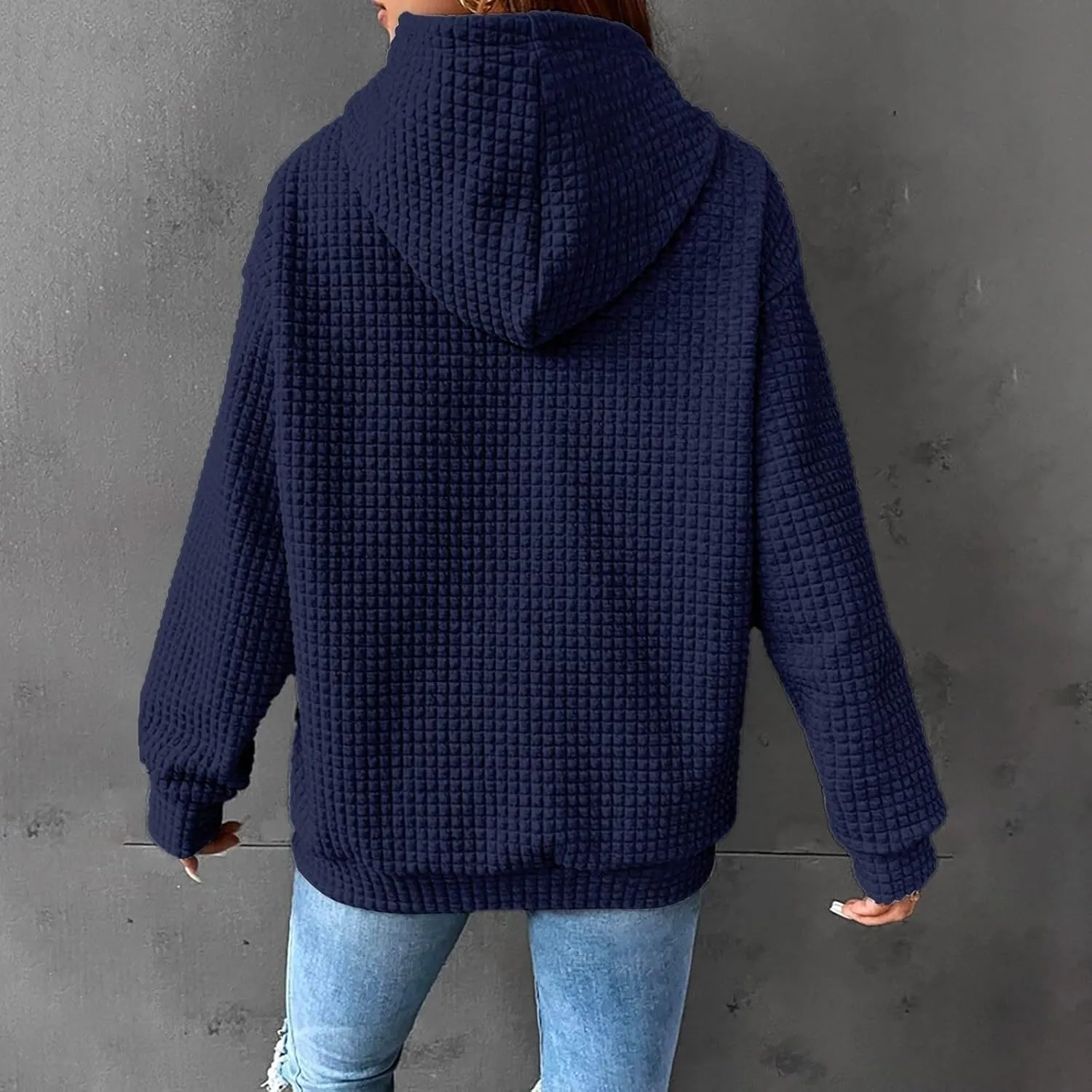 Womens Button Drawstring Y2k Hoodie Drop Shoulder Baggy Hooded Sweatshirt Lightweight Pullover Fall Clothes w/Pockets