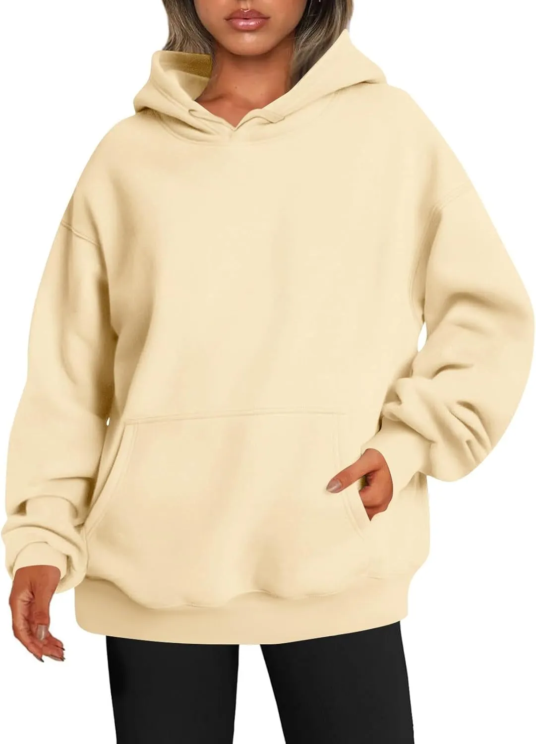Womens Oversized Hoodie Baggy Fleece Hooded Sweatshirts Trendy Drop Shoulder Pullover Sweater Fall Clothes w/Pockets