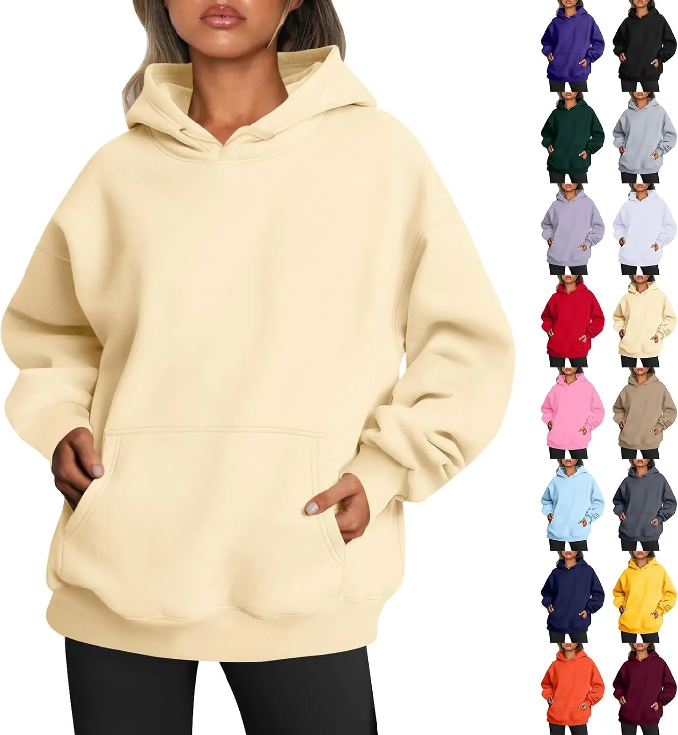 Womens Oversized Hoodie Baggy Fleece Hooded Sweatshirts Trendy Drop Shoulder Pullover Sweater Fall Clothes w/Pockets