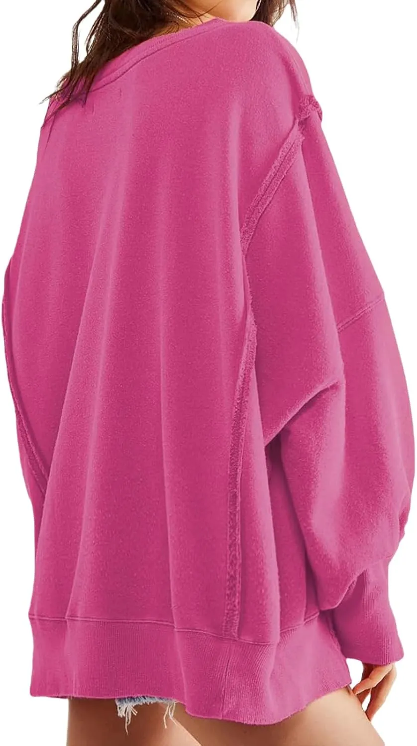 Womens Oversized Sweatshirts Crewneck Tunic Top Casual Loose Hoodie Solid Pullover Sweaters Trendy Preppy Cothes
