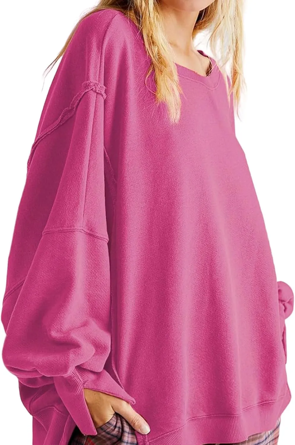 Womens Oversized Sweatshirts Crewneck Tunic Top Casual Loose Hoodie Solid Pullover Sweaters Trendy Preppy Cothes